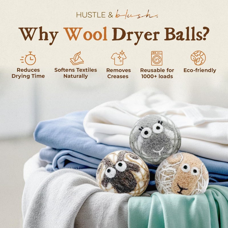 Fluff Ewes Wool Dryer Balls 3 Pack Premium New Zealand Wool Laundry Balls for Dryer, No Static Dryer Balls Laundry Reusable Cute - XL Wool Dryer Balls Cute, Baby Dryer Balls for Dryers - Lights - Image 2